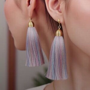 Multicolor Tinsel Tassel Earrings Gold Tone Fish Hook Costume Jewelry New